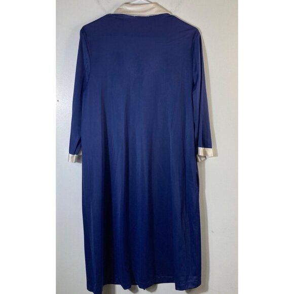 Womens Vintage Vanity Fair Nightgown Robe Set Navy White M Nylon Antron - Picture 3 of 11